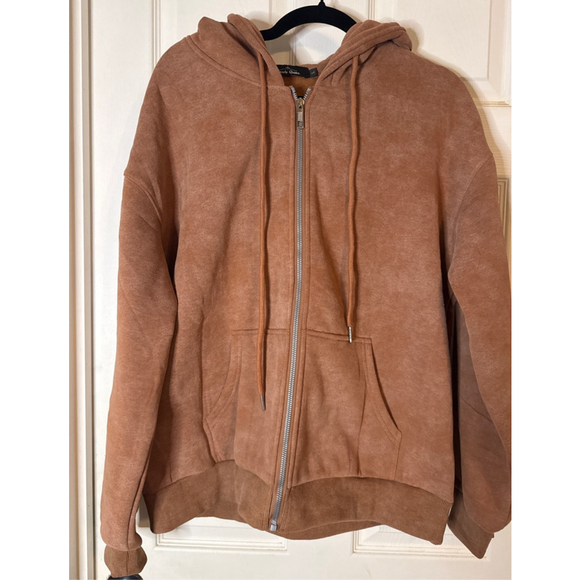 Trendy Queen Tops - Women's Trendy Queen Brown Full Zip Hoodie Sweatshirt Size L
